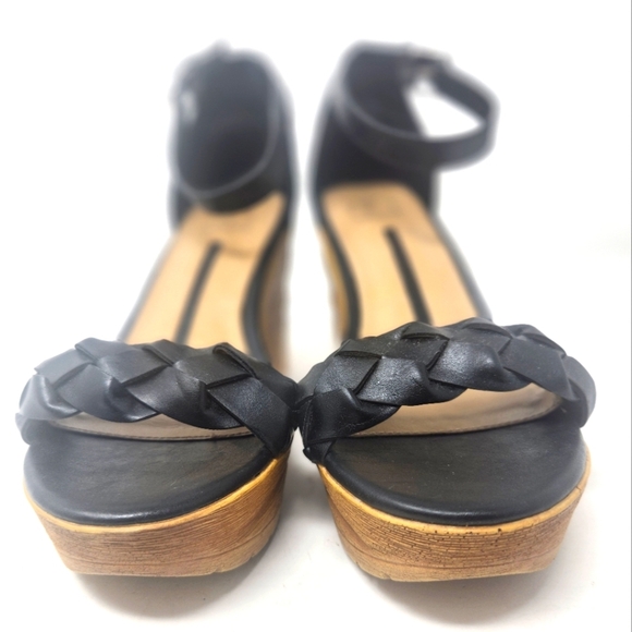 New DIRECTIONS Platform PEEP Toe SANDLES Black Braided Front 4" Wedge Sz 9 - Picture 3 of 14
